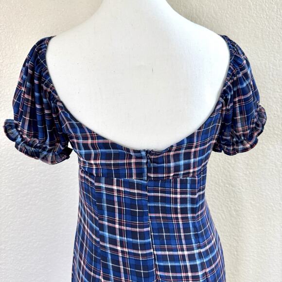 Altar'd State Britton Navy Blue Pink Puff Sleeve Plaid Summer Dress Wmn Sz Small - Picture 6 of 14